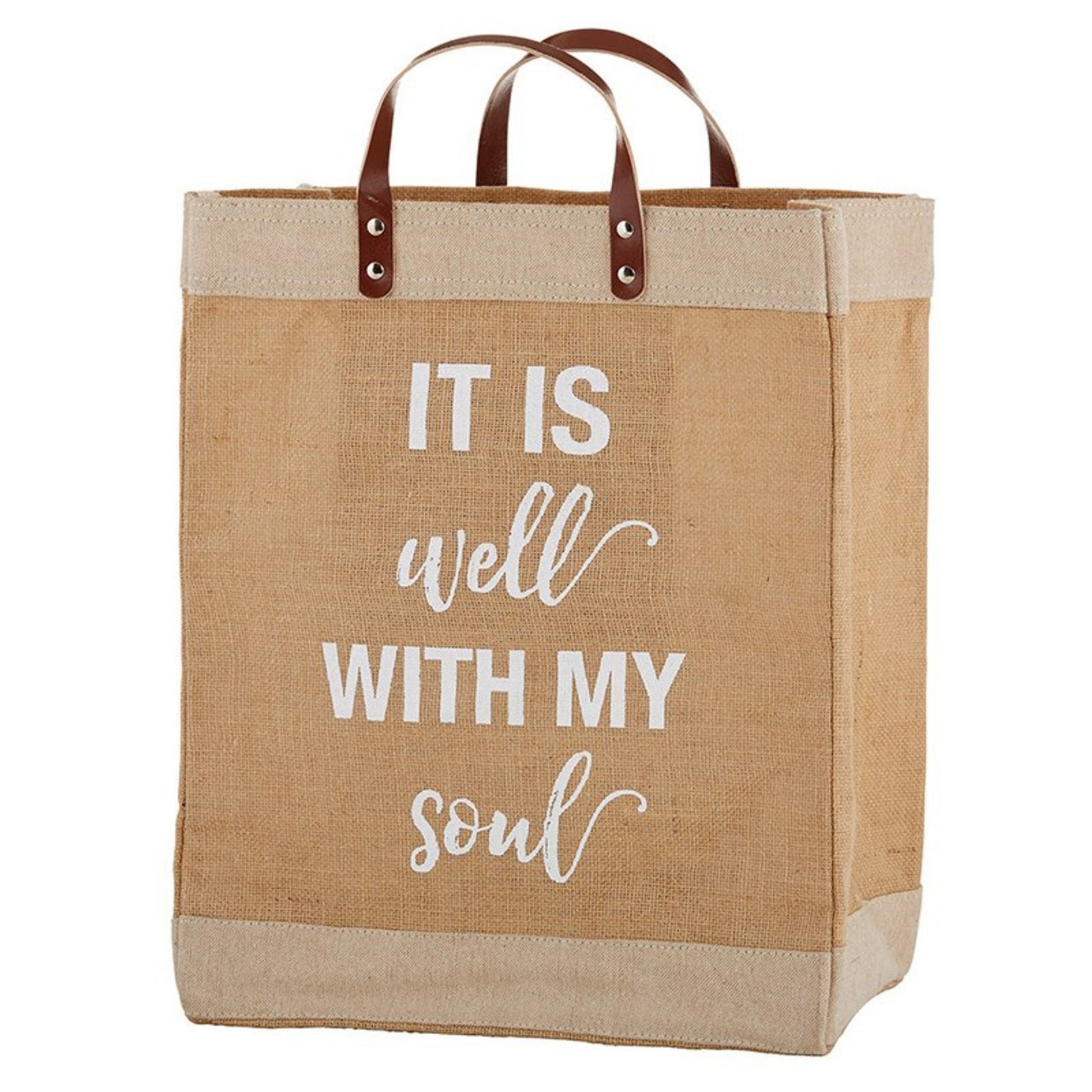 Farmer's Market Large Jute Tote Bag - IT IS WELL WITH MY SOUL - Shopping Bag | Beach Bag | oak7west.com