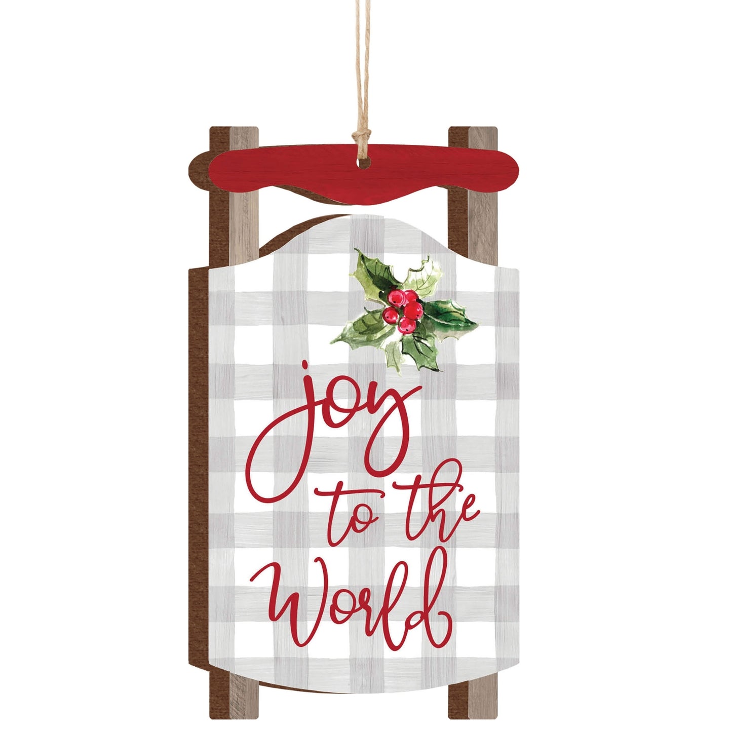 Decorative sign Christmas ornament with 'joy to the world' text and holly design on a white background | oak7west.com
