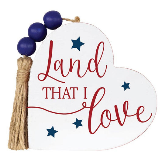Land That I Love - America the Beautiful Heart Shaped Wood Block - Patriotic Home Accent | oak7west.com