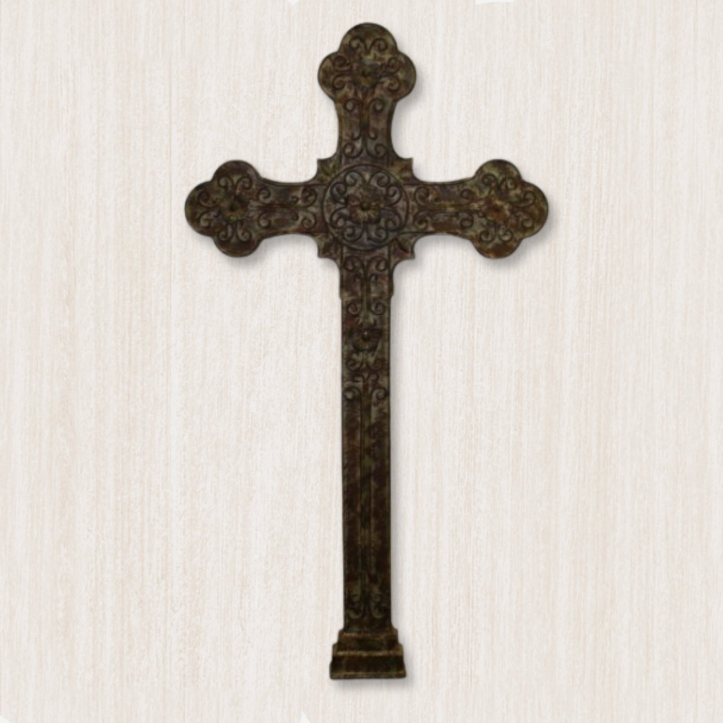 Large 40"H Iron Wall Cross - Inspirational Wall Decor - Iron Home Accent on textured wall | oak7west.com