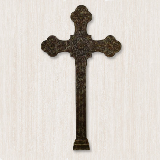 Large 40"H Iron Wall Cross - Inspirational Wall Decor - Iron Home Accent on textured wall | oak7west.com