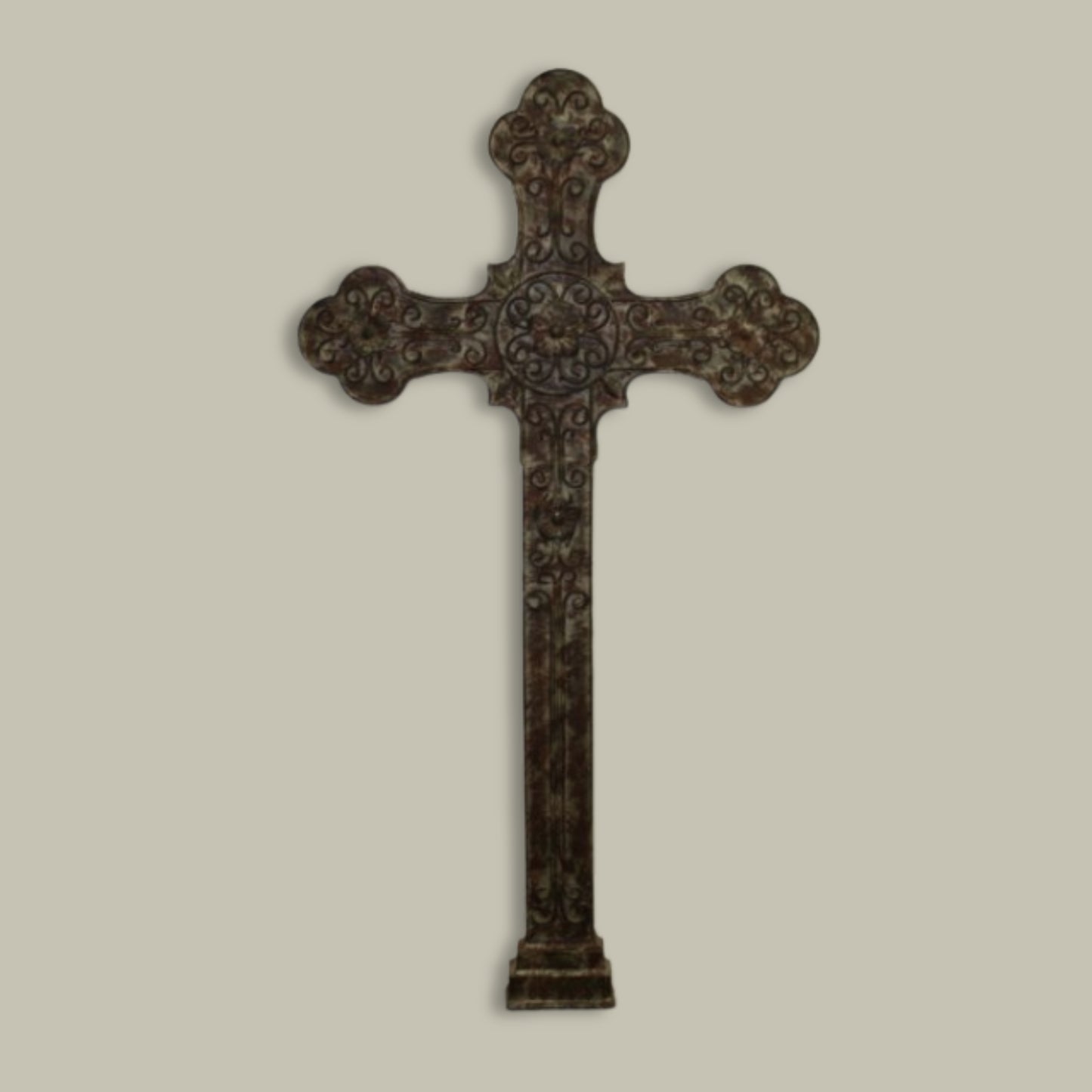 Large 40"H Iron Wall Cross - Inspirational Wall Decor - Iron Home Accent on beige wall | oak7west.com