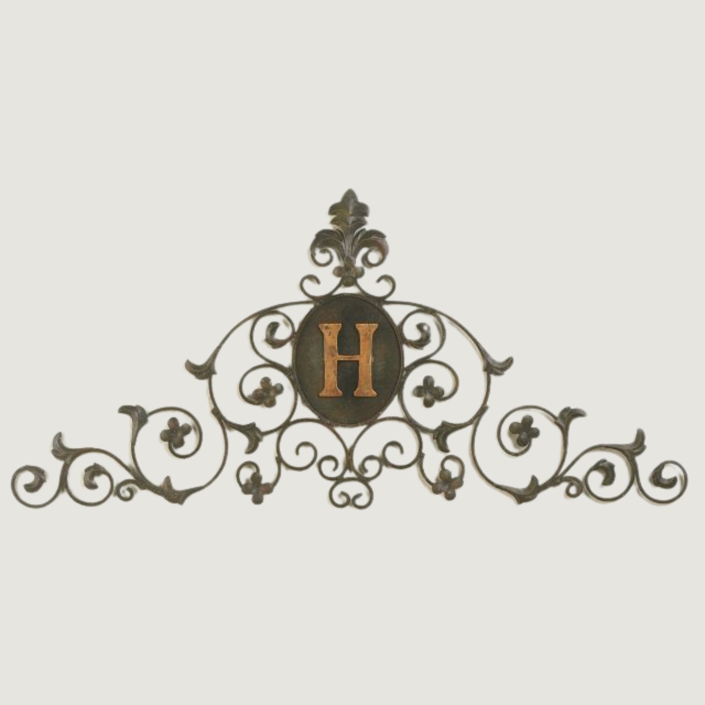 Leaf and Fleur de Lis Iron Monogram Wall Grille - Monogrammed Wall Decor (46.5"W) | oak7west.com