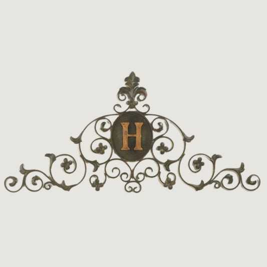 Leaf and Fleur de Lis Iron Monogram Wall Grille - Monogrammed Wall Decor (46.5"W) | oak7west.com