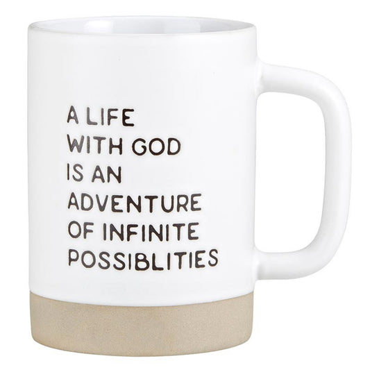 Inspirational Stoneware Coffee Mug - A life with God is an adventure of infinite possibilities | oak7west.com