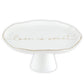 Love is Sweet - White Ceramic Cake Stand - Special Occasion Serveware for Wedding, Anniversary, or Bridal Shower | Ceramic dish with scalloped edge and gilded details reads... love is sweet | oak7west.com