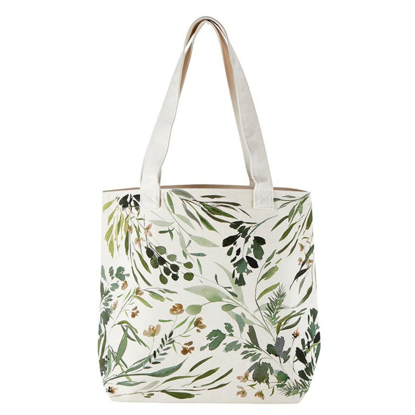 Tote bag with green leaf pattern on a white background | Canvas Tote Bag with Inside Zippered Pocket - Loved | oak7west.com