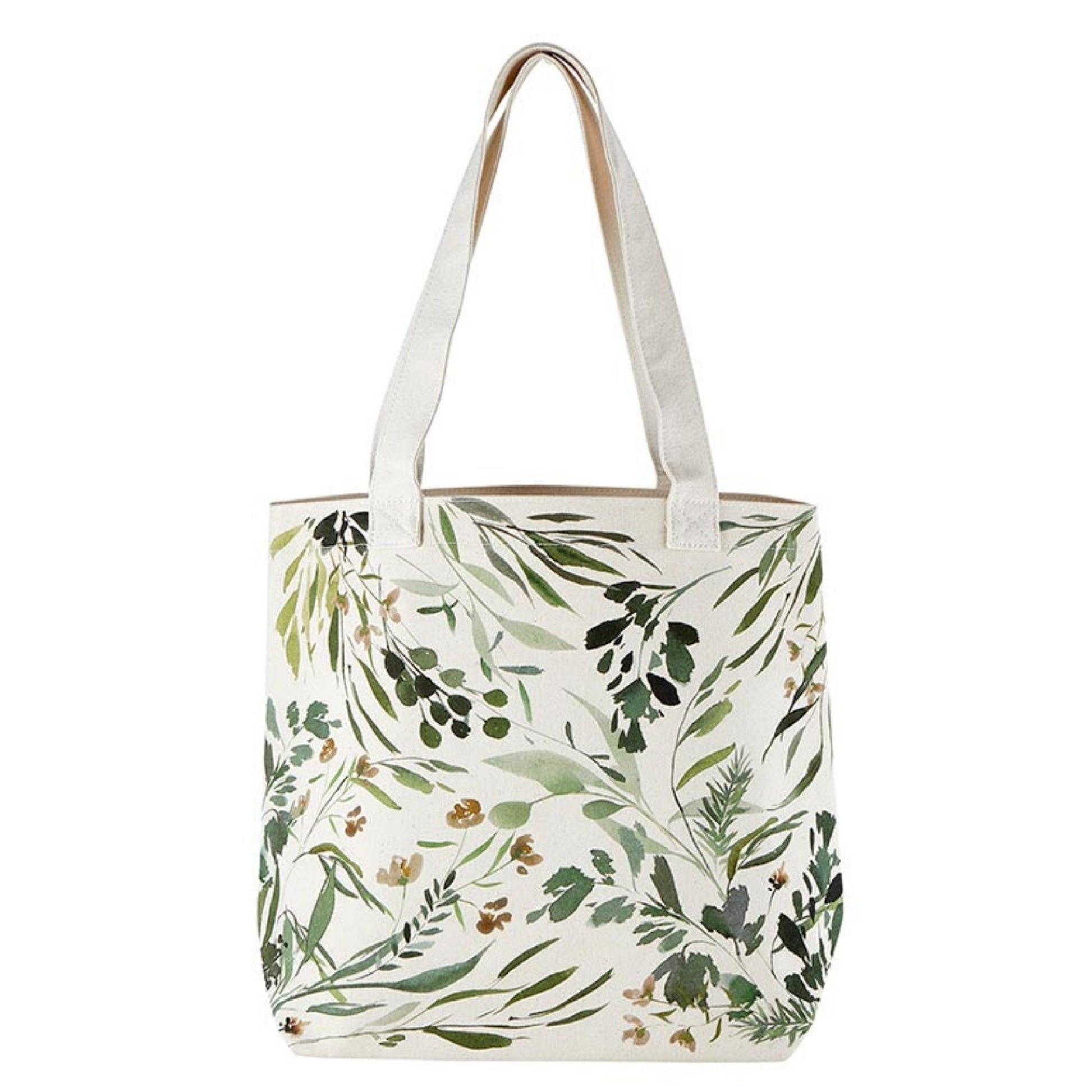 Tote bag with green leaf pattern on a white background | Canvas Tote Bag with Inside Zippered Pocket - Loved | oak7west.com