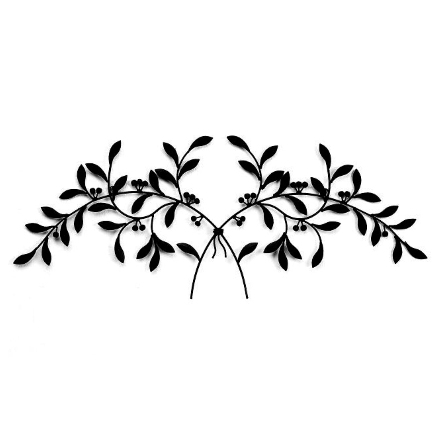 Black Olive Leaf Iron Wall Grille - Olive Branch Metal Wall Decor (42.5"W) on white background | oak7west.com