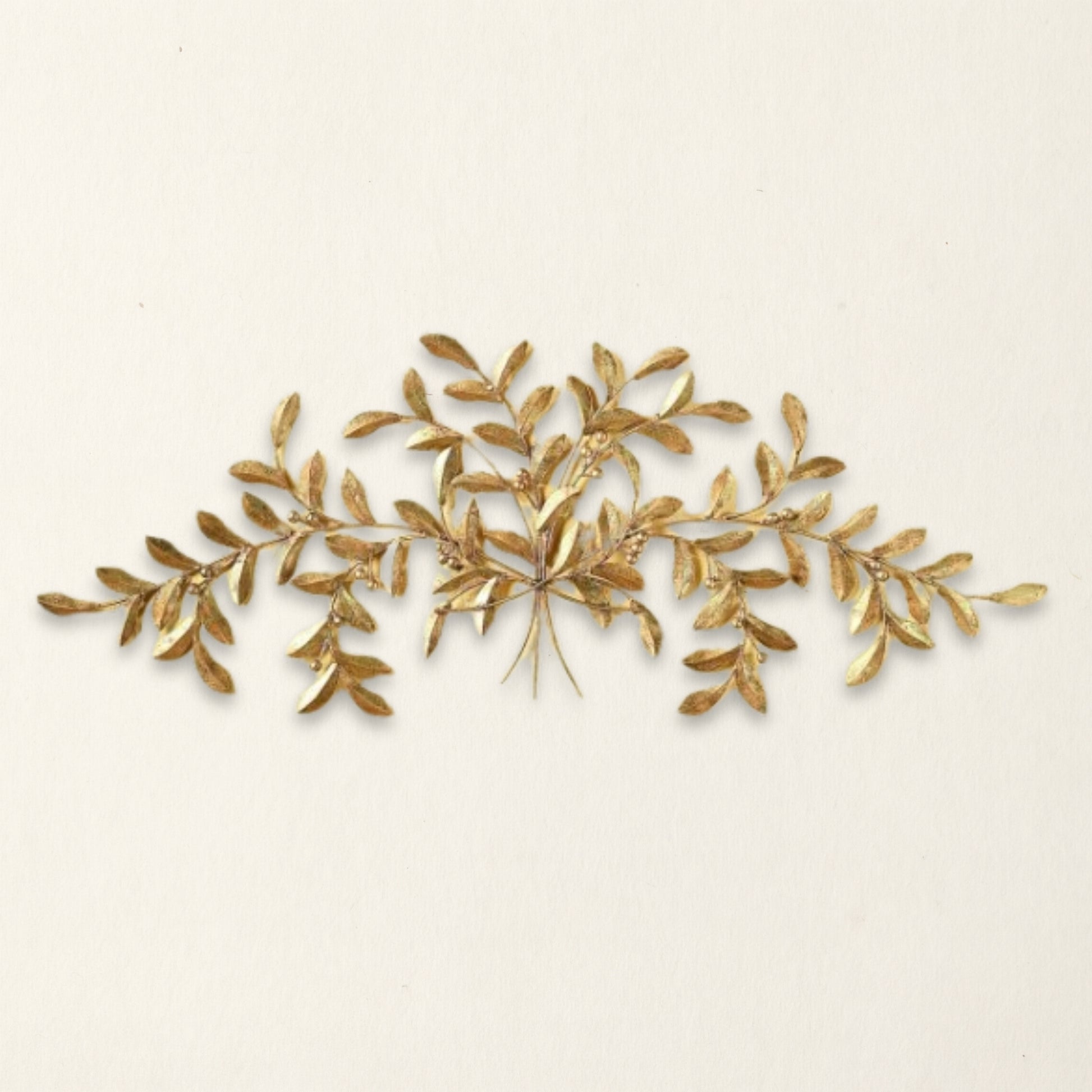 Olive Leaf Iron Wall Grille - Large Italian Gold Iron & Tole Wall Decor (48"W) on beige wall | oak7west.com