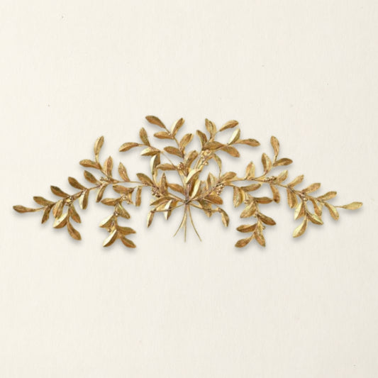 Olive Leaf Iron Wall Grille - Large Italian Gold Iron & Tole Wall Decor (48"W) on beige wall | oak7west.com