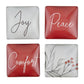 Joy, Peace, and Comfort Glass Christmas Magnets - Set of 4 - White and Red | oak7west.com 