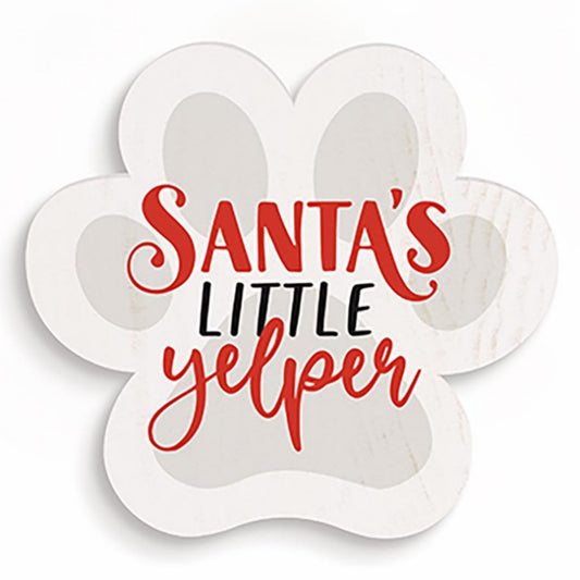 SANTA'S LITTLE yelper - Christmas Pawprint Wood Block Tabletop Accent for Pet Lovers | oak7west.com