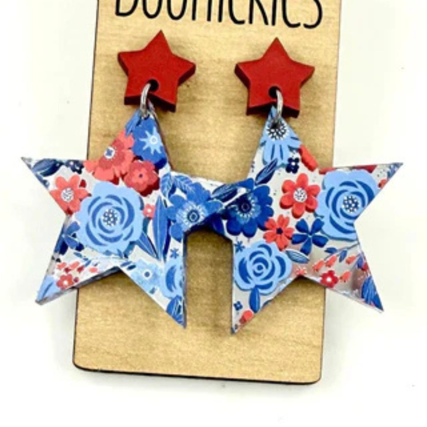 USA Star Dangle Earrings Floral Design - Patriotic Earrings | oak7west.com