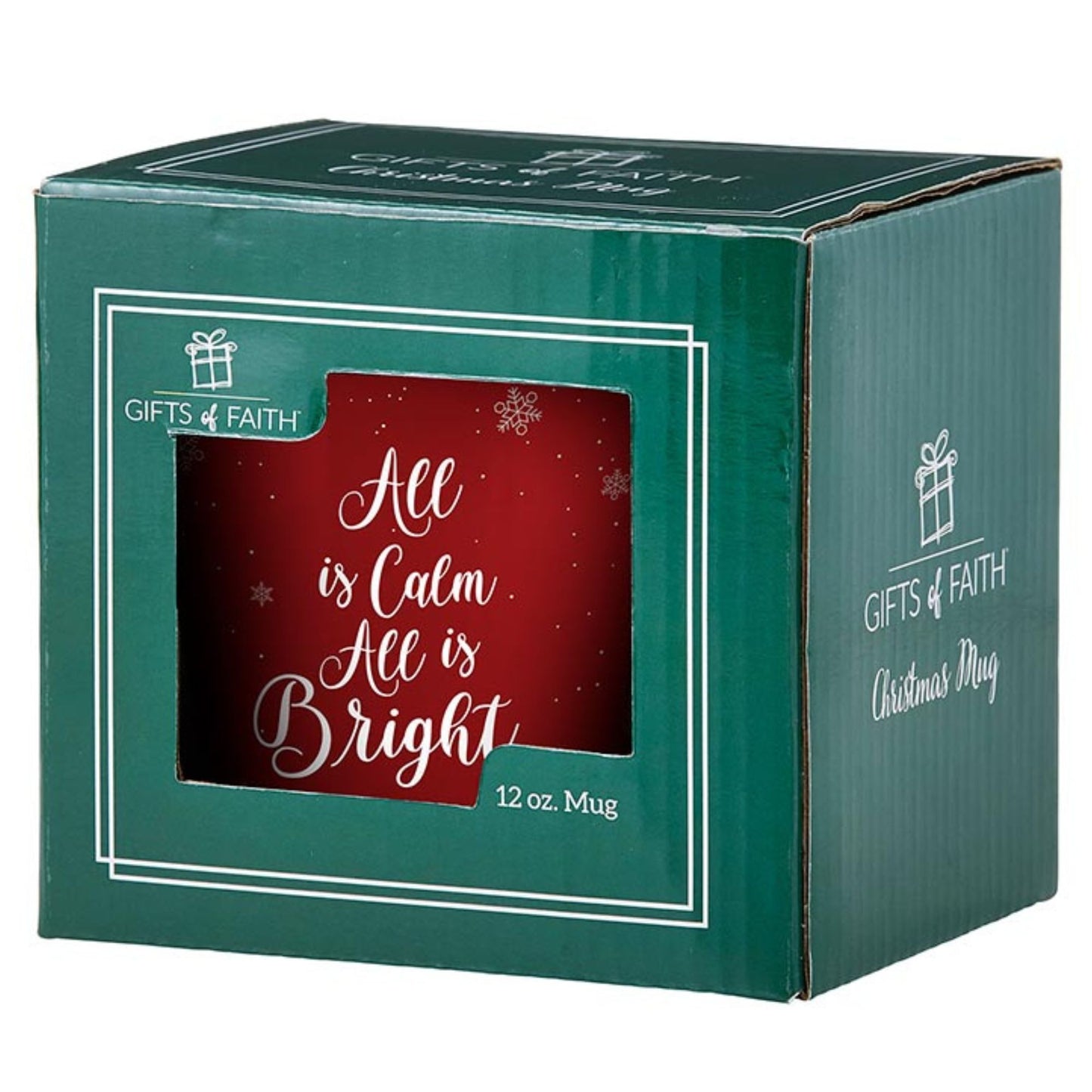 All is Calm All is Bright - Red Christmas Mug - Christian Drinkware shown in gift box | oak7west.com