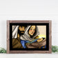 Baby Jesus, Mary, & Joseph Original Art | Inspirational Art Print shown in Rustic Wood Frame with Black Mat Board | Reads... Unto us a Child was born | art by California artist Megan B | oak7west.com