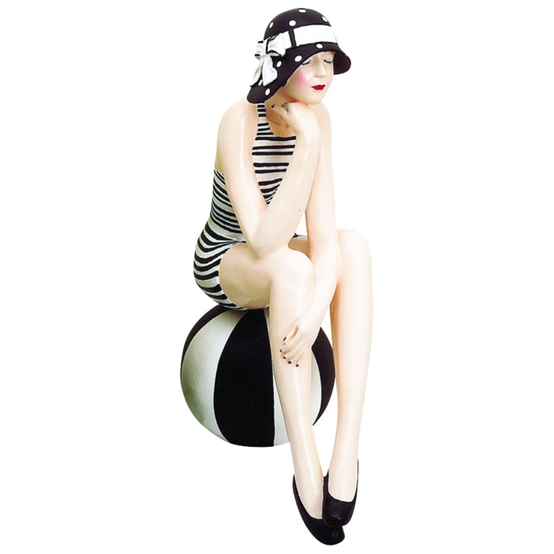 BATHING BEAUTY FIGURINE... Black & White Collectible Bather on Beach Ball | oak7west.com