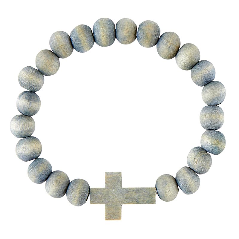 Wood Bead Cross Stretch Bracelet - Grey Wood | oak7west.com