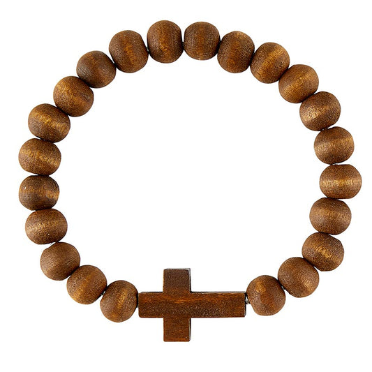 Wood Bead Cross Stretch Bracelet - Dark Brown Wood | oak7west.com
