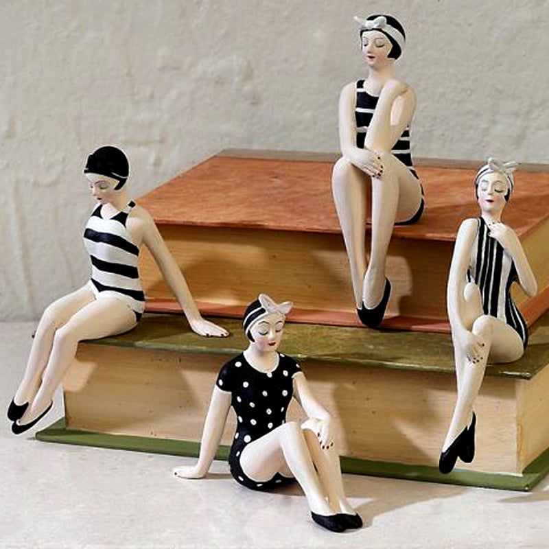 Mini BATHING BEAUTY FIGURINES in Black & White - Set of 4 | oak7west.com