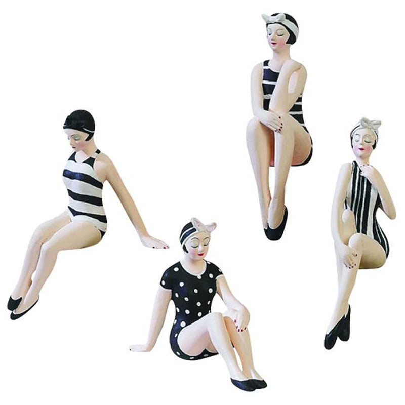 Mini BATHING BEAUTY FIGURINES in Black & White - Set of 4 | oak7west.com