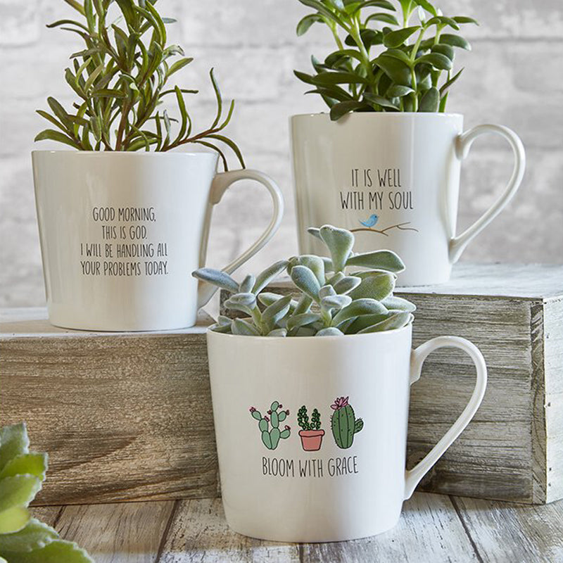 Inspirational Cafe Mugs | Good Morning this is God, I will be handling all your problems today. | It is well with my soul | Bloom with Grace | oak7west.com