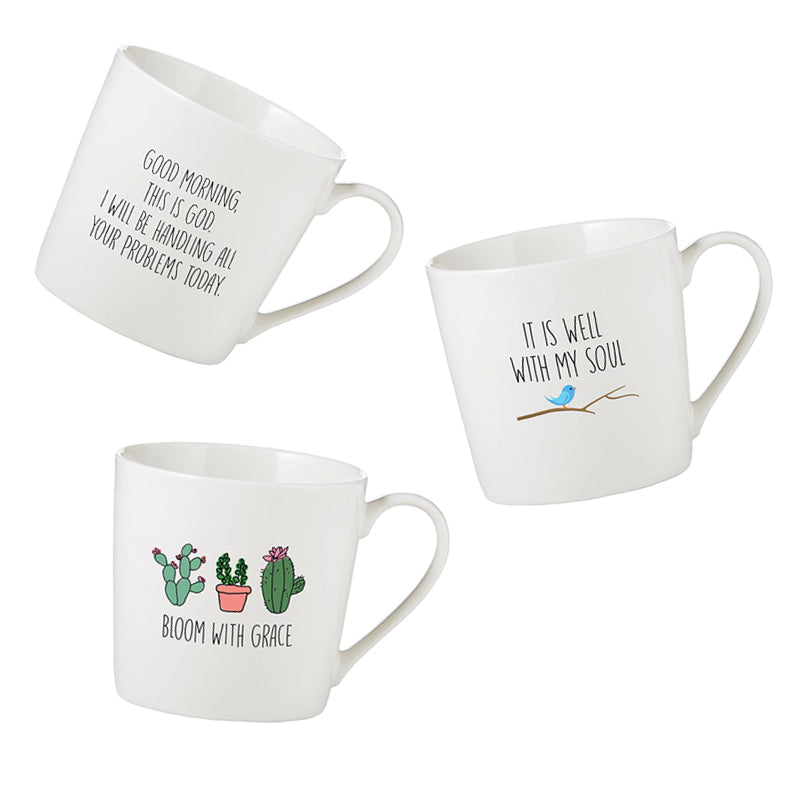 Inspirational Cafe Mugs | Good Morning this is God, I will be handling all your problems today. | It is well with my soul | Bloom with Grace | oak7west.com