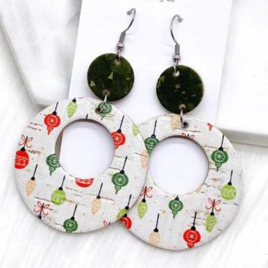 Christmas Earrings - Olive Green & Vintage Christmas Ornaments Holiday Jewelry - Circle Dangles | oak7west.com