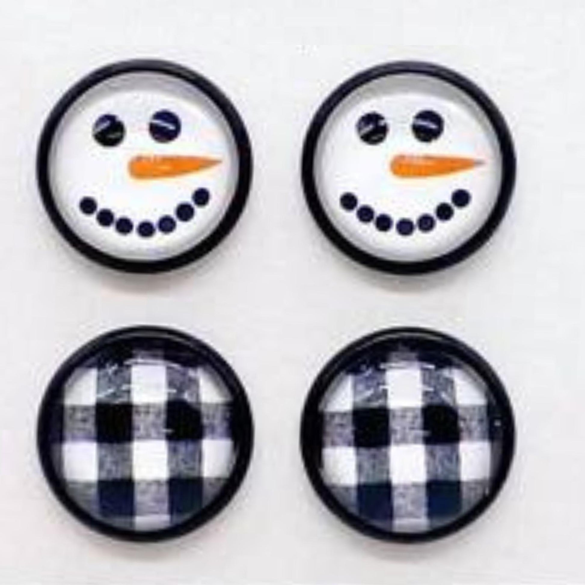 Christmas Earring Set - Black & White Buffalo Plaid Earrings with Snowman Earrings | oak7west.com