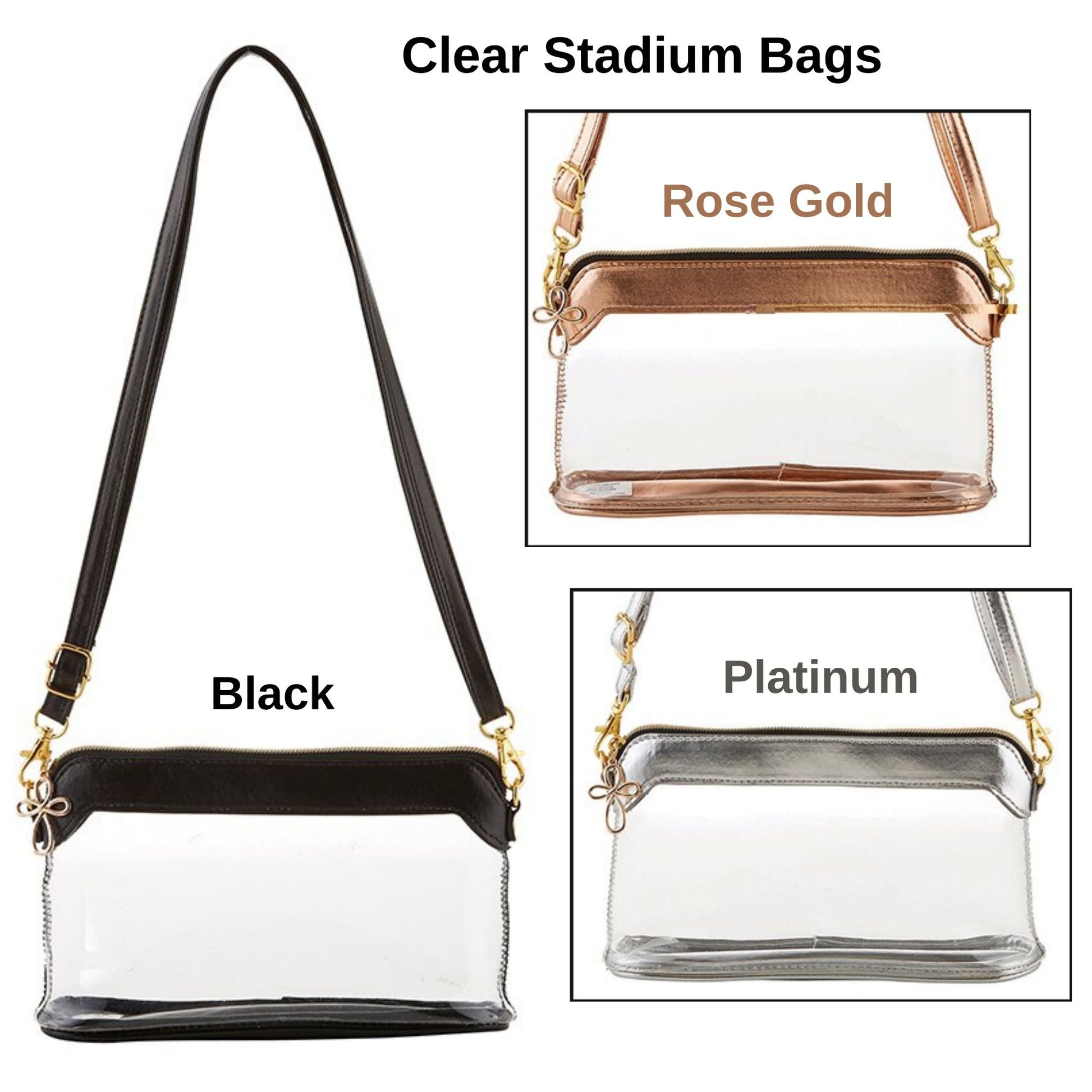 Clear Stadium Bags - Clear Purse with Strap - Clear Compliant Bag (Choose Black, Rose Gold, or Platinum) | oak7west.com
