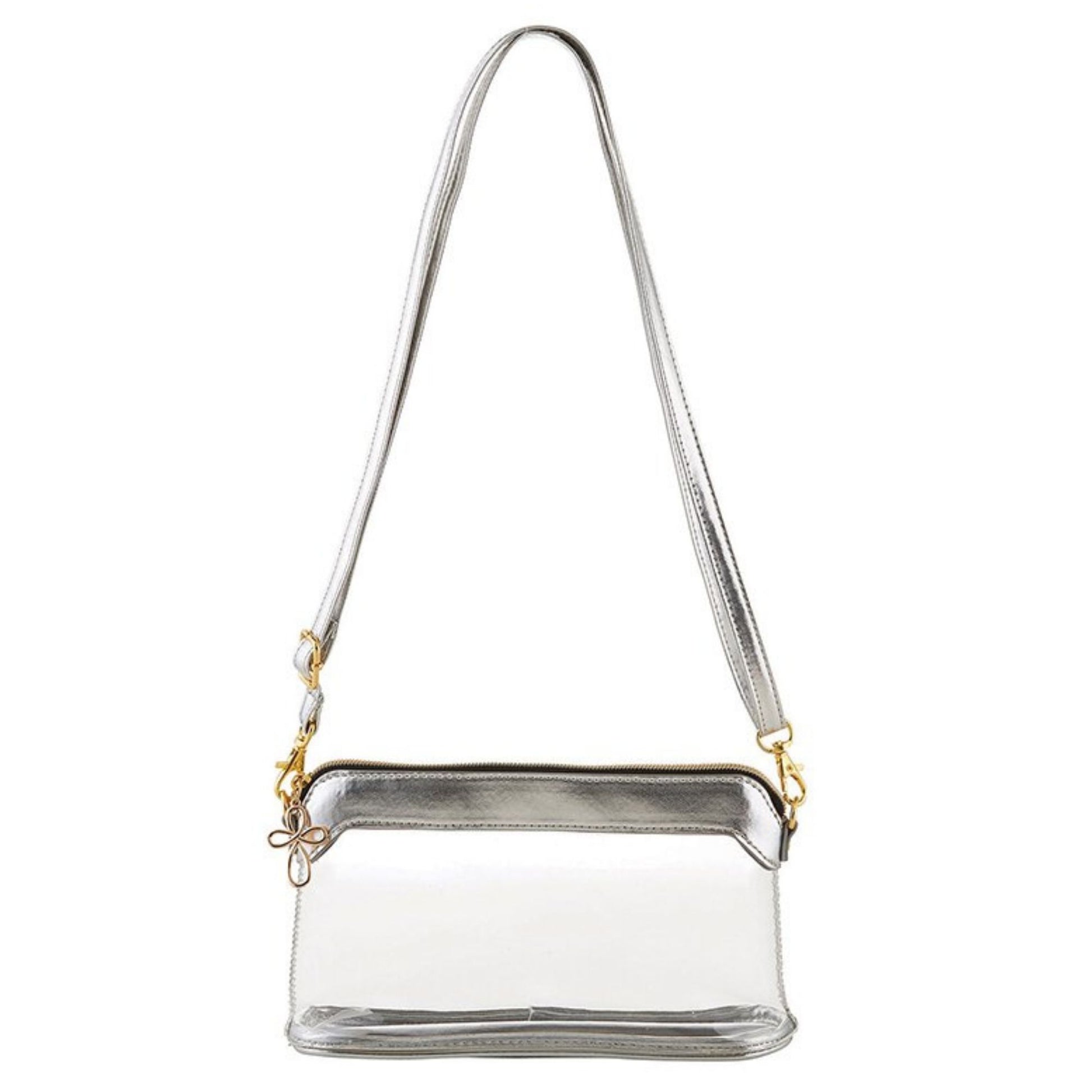 Clear Stadium Bags - Clear Purse with Strap - Clear Compliant Bag (Choose Black, Rose Gold, or Platinum) | Platinum shown | oak7west.com
