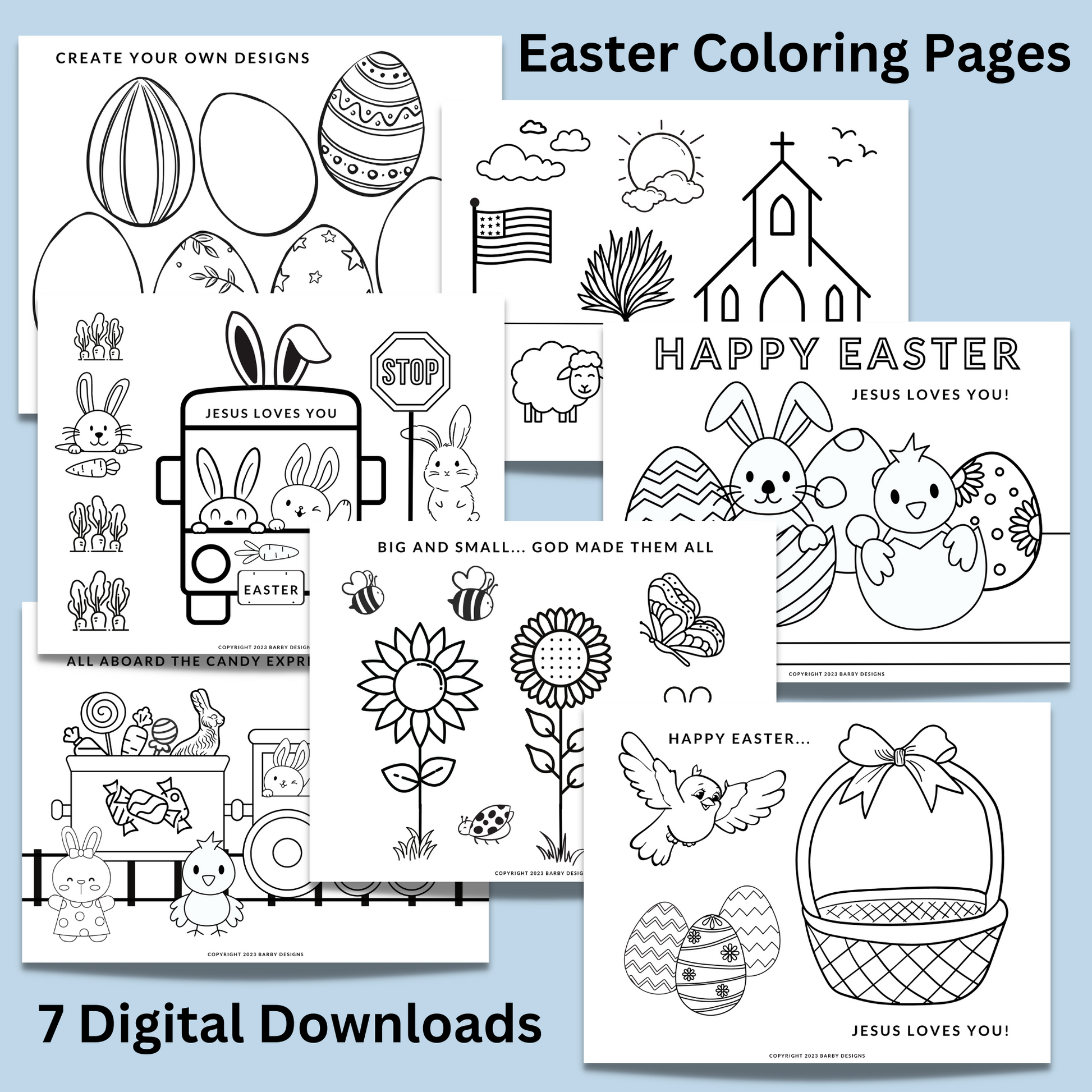 Easter Coloring Pages - 7 Digital Downloads to Print and Color | oak7west.com
