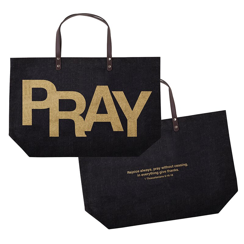 Extra Large Jute Tote Bag - PRAY | Rejoice always, pray without ceasing, in everything give thanks. 1 Thessalonians 5:16-18 | Inspirational Tote Bag | oak7west.com
