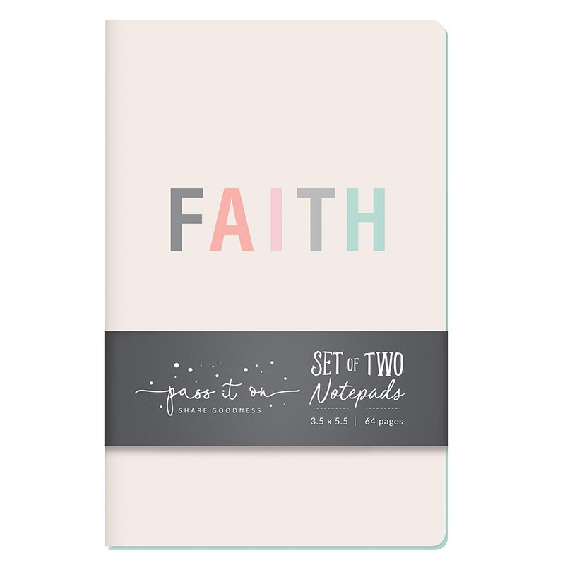 FAITH Inspirational Bundle | Includes... Faith Grid Dot Journal, Faith Glass Water Bottle with Bamboo Lid & Silicone Sleeve, Faith Bookmark, Faith Magnet, Pen Set of 2 - BLESSED IN ALL THINGS | STAND FIRM IN FAITH, Notepad Set of 2, Snap Bracelets - FAITH | Be Strong and Courageous, Wood Bead Cross Bracelet, Reflections of Faith Necklace - Shine Your Light, Faith Canvas Pouch with Tassel Zipper | Pictured FAITH Notepads set of 2 | oak7west.com