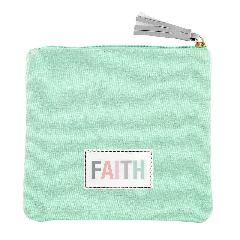 FAITH Inspirational Bundle | Includes... Faith Grid Dot Journal, Faith Glass Water Bottle with Bamboo Lid & Silicone Sleeve, Faith Bookmark, Faith Magnet, Pen Set of 2 - BLESSED IN ALL THINGS | STAND FIRM IN FAITH, Notepad Set of 2, Snap Bracelets - FAITH | Be Strong and Courageous, Wood Bead Cross Bracelet, Reflections of Faith Necklace - Shine Your Light, Faith Canvas Pouch with Tassel Zipper | Pictured FAITH Canvas Zippered Pouch with Tassel | oak7west.com