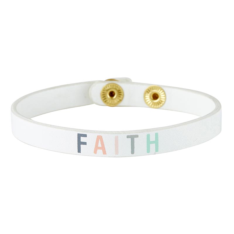 FAITH Inspirational Bundle | Includes... Faith Grid Dot Journal, Faith Glass Water Bottle with Bamboo Lid & Silicone Sleeve, Faith Bookmark, Faith Magnet, Pen Set of 2 - BLESSED IN ALL THINGS | STAND FIRM IN FAITH, Notepad Set of 2, Snap Bracelets - FAITH | Be Strong and Courageous, Wood Bead Cross Bracelet, Reflections of Faith Necklace - Shine Your Light, Faith Canvas Pouch with Tassel Zipper | Pictured FAITH Snap Bracelet | oak7west.com