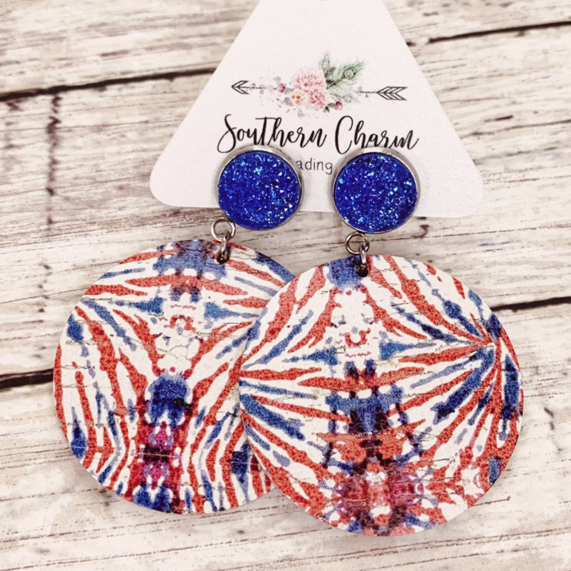 Red white and on sale blue earrings