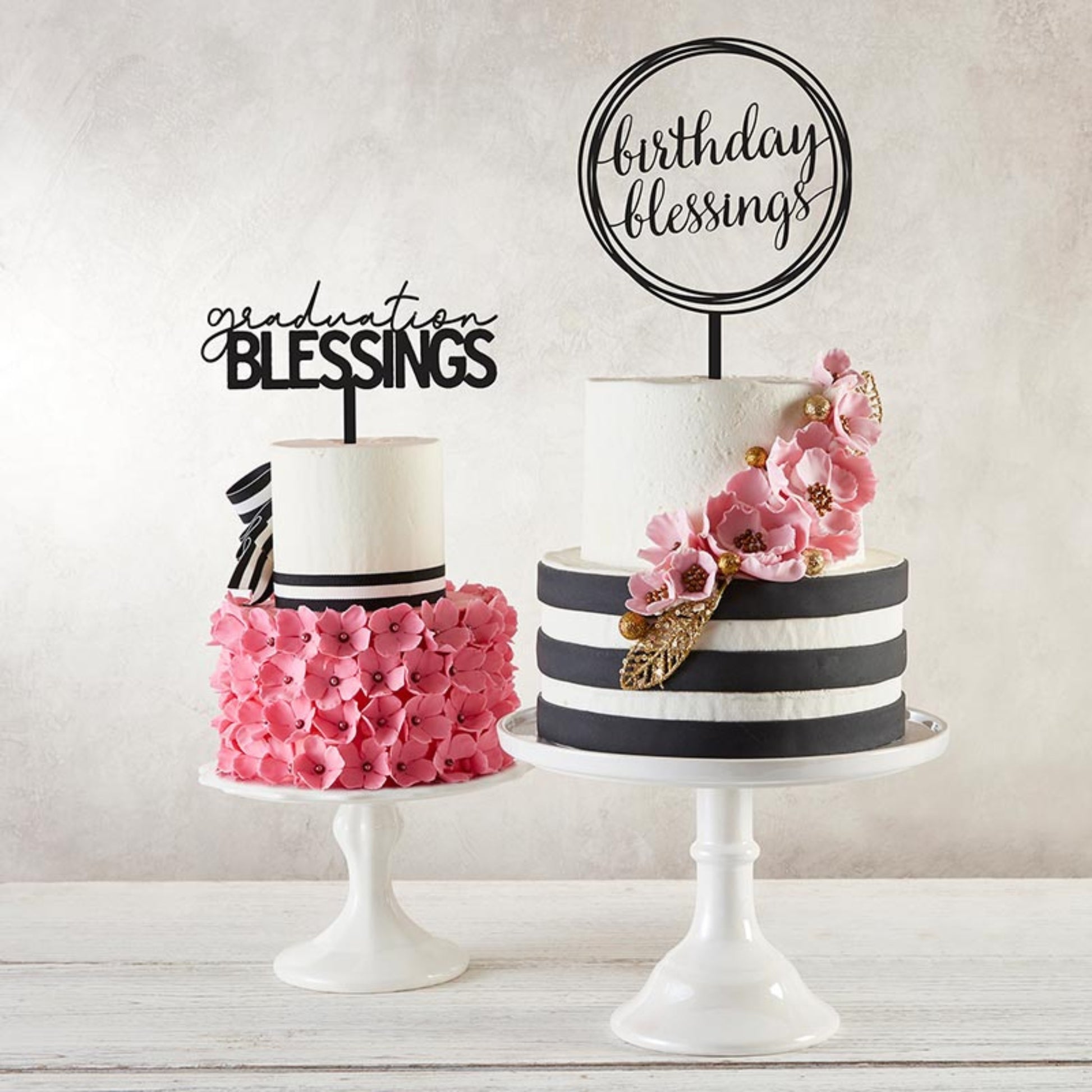 Acrylic Cake Topper - Graduation Blessings Cake Decoration | Shown with birthday blessings cake decoration | oak7west.com