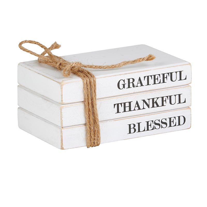 Wood Book Block - Grateful Thankful Blessed | Rustic Charm Home Accent | oak7west.com
