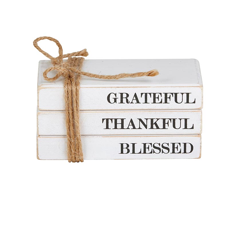 Wood Book Block - Grateful Thankful Blessed | Rustic Charm Home Accent | oak7west.com
