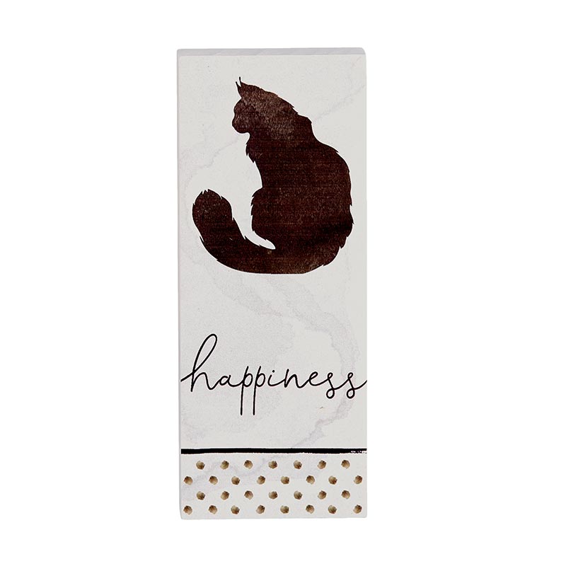 Happiness - Inspirational Wood Message Block with Cat Silhouette | oak7west.com