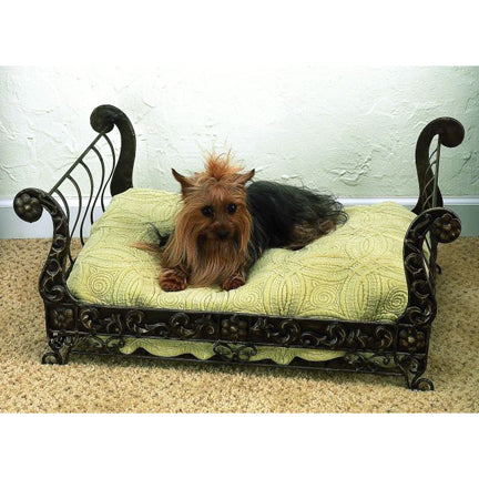 Iron Pet Bed - Faux Antique Brass Iron Sleigh Bed for your Fur Baby - Decorative Iron Dog Bed | oak7west.com