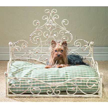 Old World Antique Style Iron Dog Bed in Antique White - Decorative Iron Pet Bed | oak7west.com