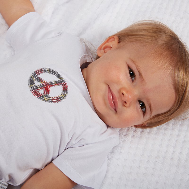 White Snap-Shirt with Plaid Peace Sign (6-12 months) | mix and match | oak7west.com