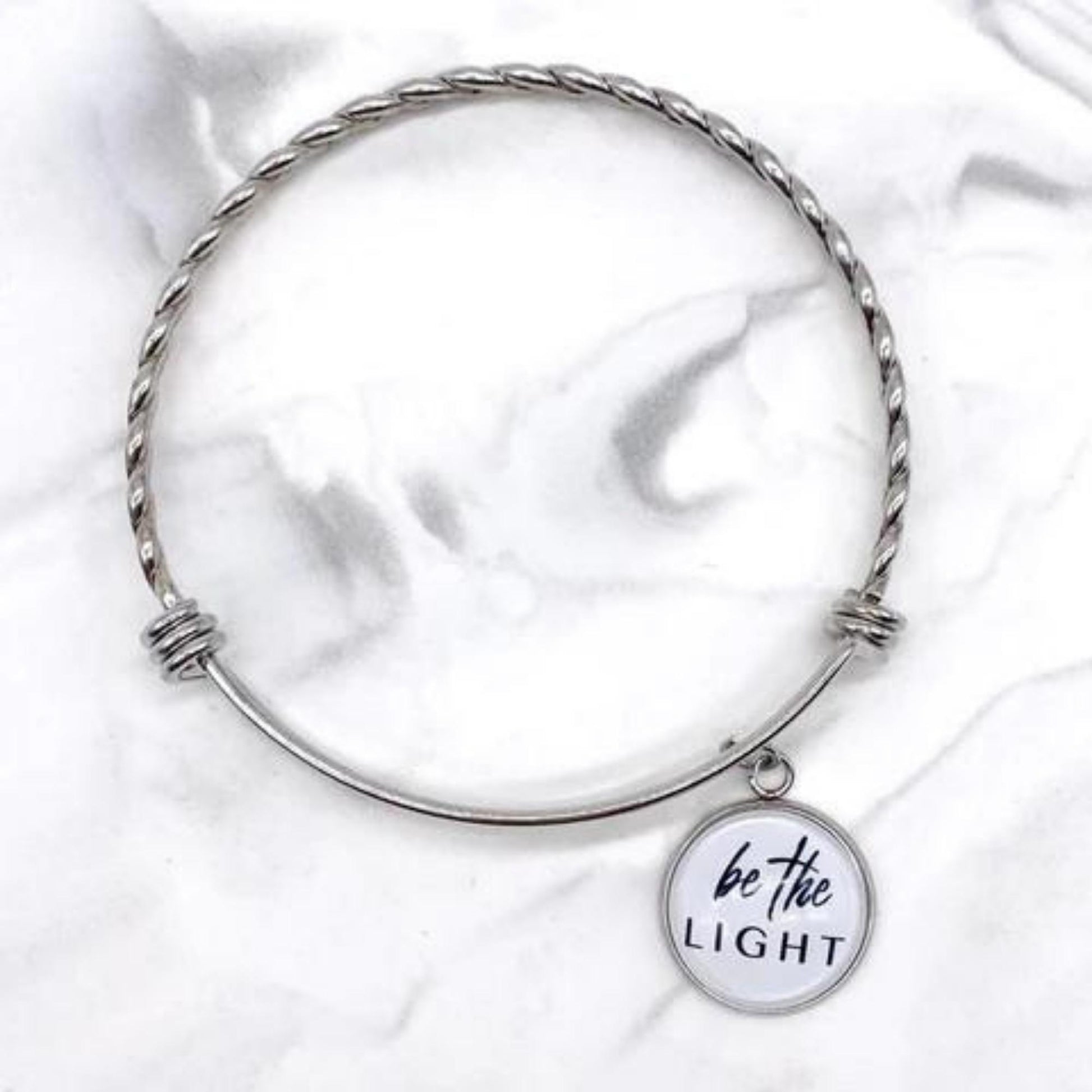 Inspirational Stainless Steel Bracelet Collection - Choose from Worthy or Be the Light | be the LIGHT stainless steel Christian bracelet shown | oak7west.com