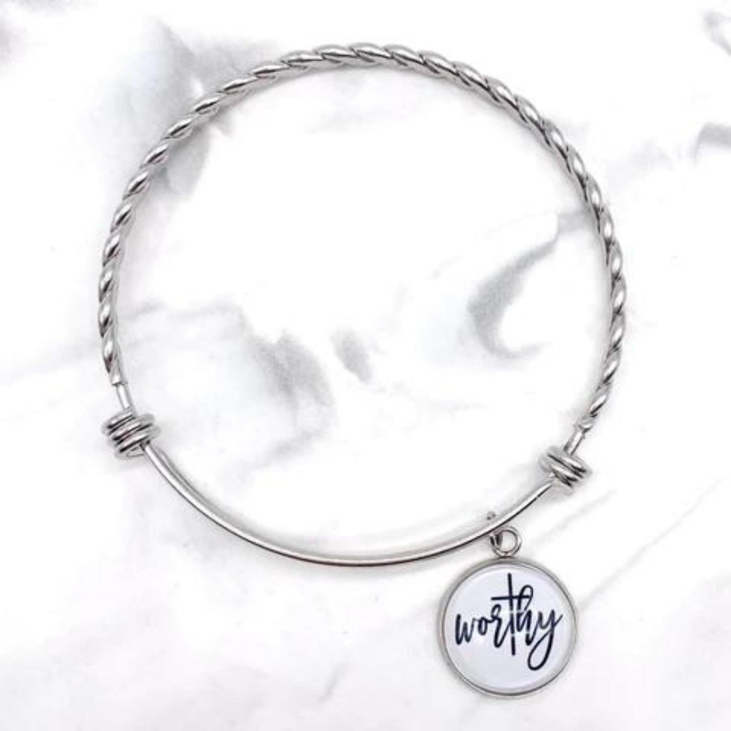 Inspirational Stainless Steel Bracelet Collection - Choose from Worthy or Be the Light | worthy stainless steel Christian bracelet shown | oak7west.com