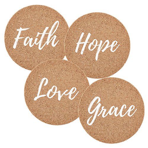 Faith, Hope, Love, Grace - Inspirational Cork Coaster Set of 4 | oak7west.com