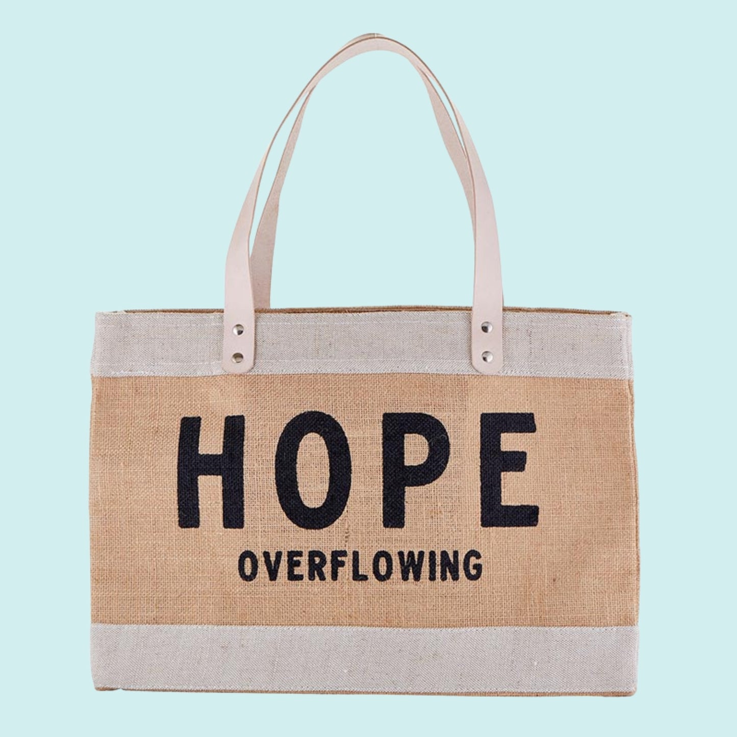 Large Jute Market Tote Bag - HOPE OVERFLOWING - great for the beach, park, pool, Farmer's Market, or Craft Fairs | Versatile Tote with Inside Pocket | oak7west.com