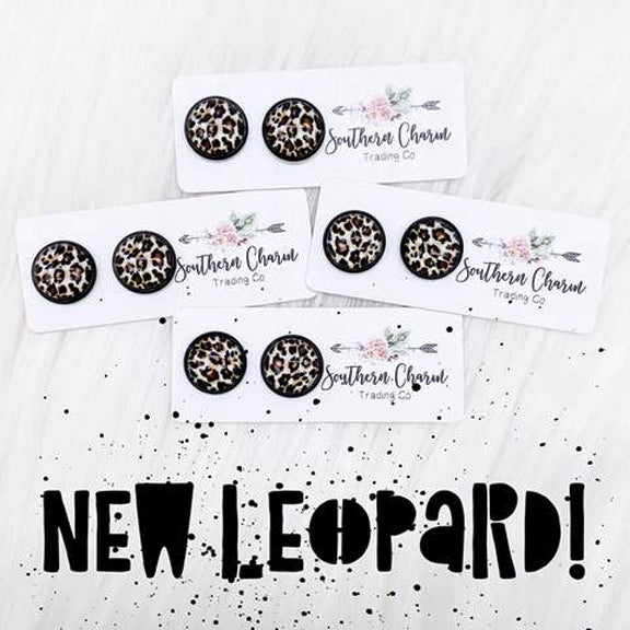 Leopard with Black Trim Button Stud Earrings (1 pair)