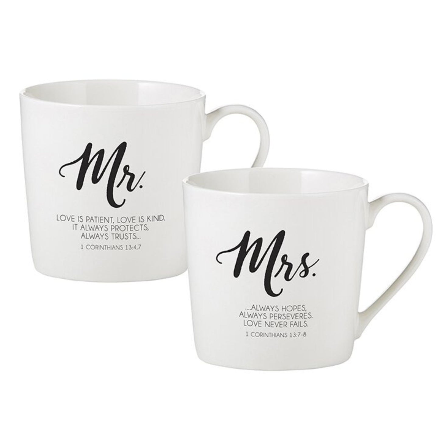 Mr & Mrs Cafe Coffee Mug Set - Love is Patient... Love Never Fails - 1 Corinthians - Inspirational Mugs | Wedding gift, Anniversary gift, Couples gift | oak7west.com